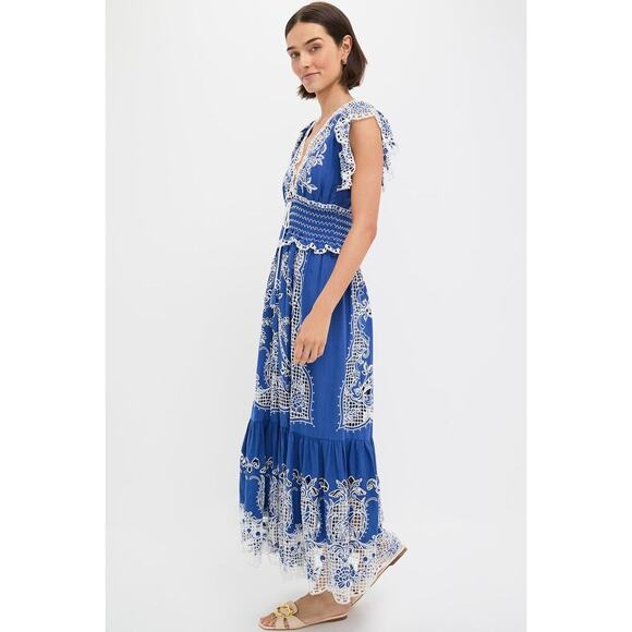 FARM RIO Blue Romantic Richelieu Maxi Dress NWT Size S Retail $390 - Picture 6 of 6